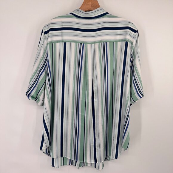 Chicos 4 Women Striped Collared Button-Up Shirt Size 2x plus short sleeve satin - Picture 13 of 15